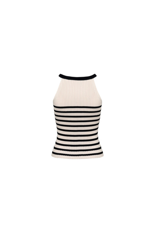 Black and White Halterneck Striped Tank Top - ANN ANDELMAN