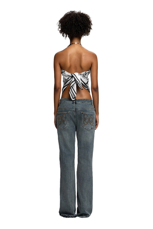 Black LOGO Silk Scarf (Backless Tube Top) - ANN ANDELMAN