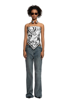 Black LOGO Silk Scarf (Backless Tube Top) - ANN ANDELMAN