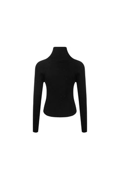 Black Skinny Ribbed Turtleneck Zip - Up Cardigan Sweater - ANN ANDELMAN