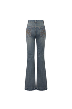 Blue Mid - rise Washed Bootcut Jeans - ANN ANDELMAN