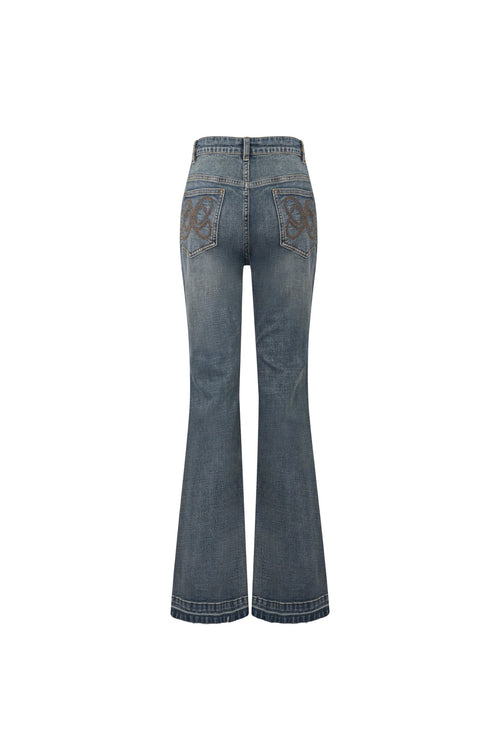 Blue Mid - rise Washed Bootcut Jeans - ANN ANDELMAN