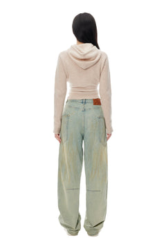 Blue Washed Distressed Curved Shape Jeans - ANN ANDELMAN