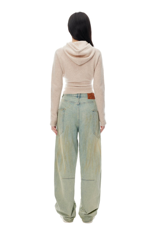 Blue Washed Distressed Curved Shape Jeans - ANN ANDELMAN