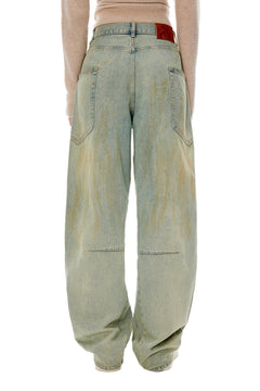 Blue Washed Distressed Curved Shape Jeans - ANN ANDELMAN