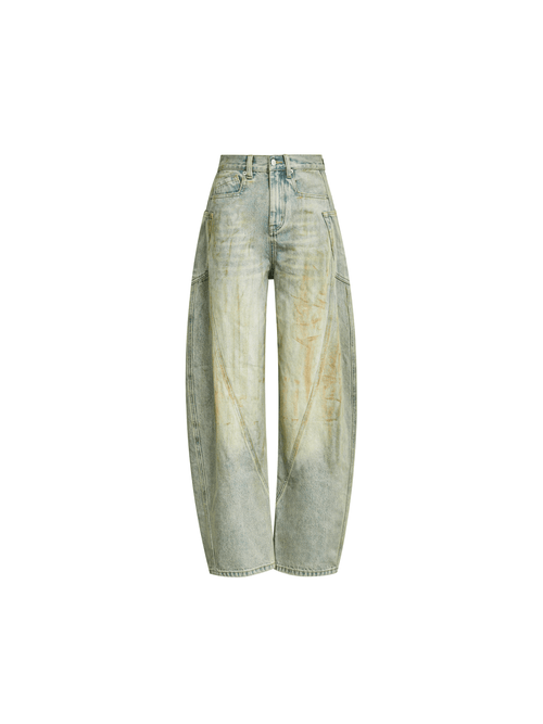 Blue Washed Distressed Curved Shape Jeans - ANN ANDELMAN