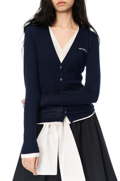 Dark Royal Blue Fake Two - piece Wool Long - sleeved Cardigan - ANN ANDELMAN