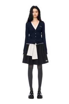 Dark Royal Blue Fake Two - piece Wool Long - sleeved Cardigan - ANN ANDELMAN