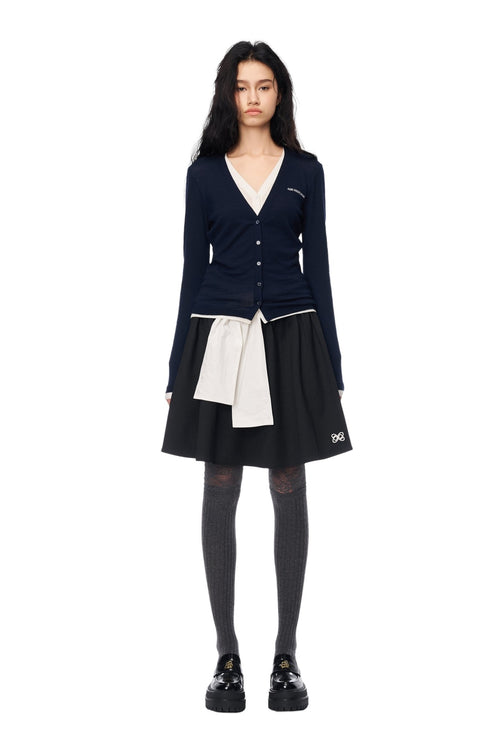 Dark Royal Blue Fake Two - piece Wool Long - sleeved Cardigan - ANN ANDELMAN