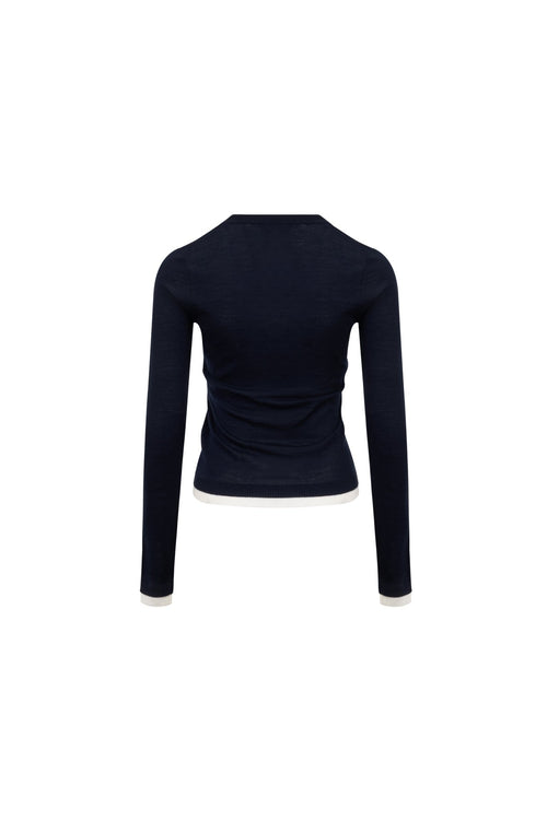 Dark Royal Blue Fake Two - piece Wool Long - sleeved Cardigan - ANN ANDELMAN