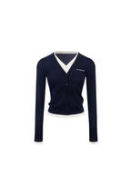 Dark Royal Blue Fake Two - piece Wool Long - sleeved Cardigan - ANN ANDELMAN