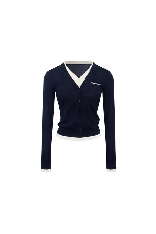 Dark Royal Blue Fake Two - piece Wool Long - sleeved Cardigan - ANN ANDELMAN