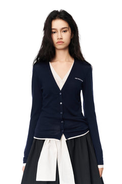 Dark Royal Blue Fake Two - piece Wool Long - sleeved Cardigan - ANN ANDELMAN