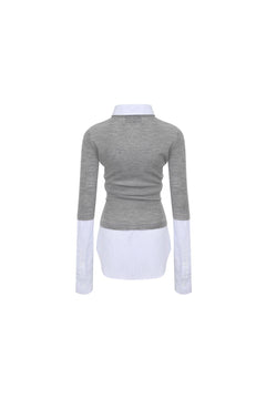 Gray Patchwork Shirt Fake Two - piece Knitted Long Sleeves - ANN ANDELMAN
