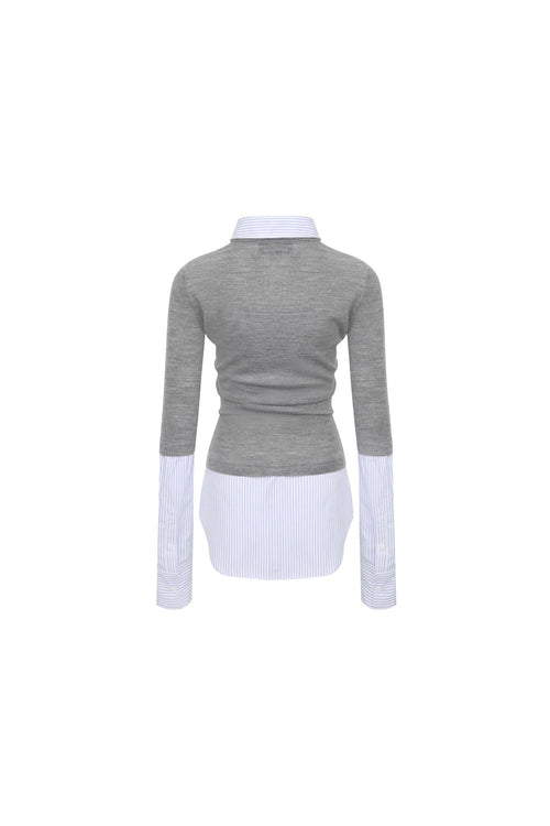 Gray Patchwork Shirt Fake Two - piece Knitted Long Sleeves - ANN ANDELMAN