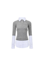 Gray Patchwork Shirt Fake Two - piece Knitted Long Sleeves - ANN ANDELMAN
