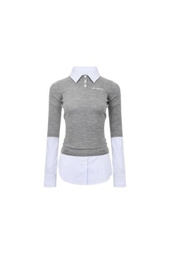 Gray Patchwork Shirt Fake Two - piece Knitted Long Sleeves - ANN ANDELMAN