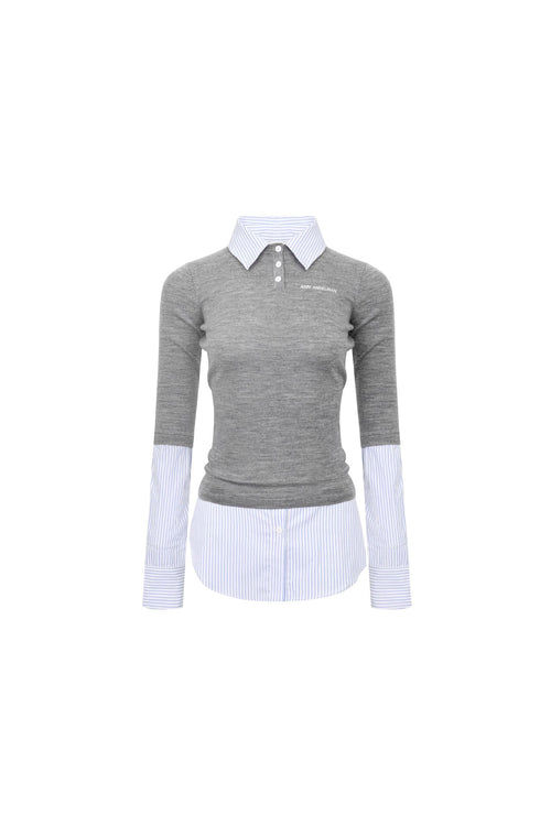 Gray Patchwork Shirt Fake Two - piece Knitted Long Sleeves - ANN ANDELMAN