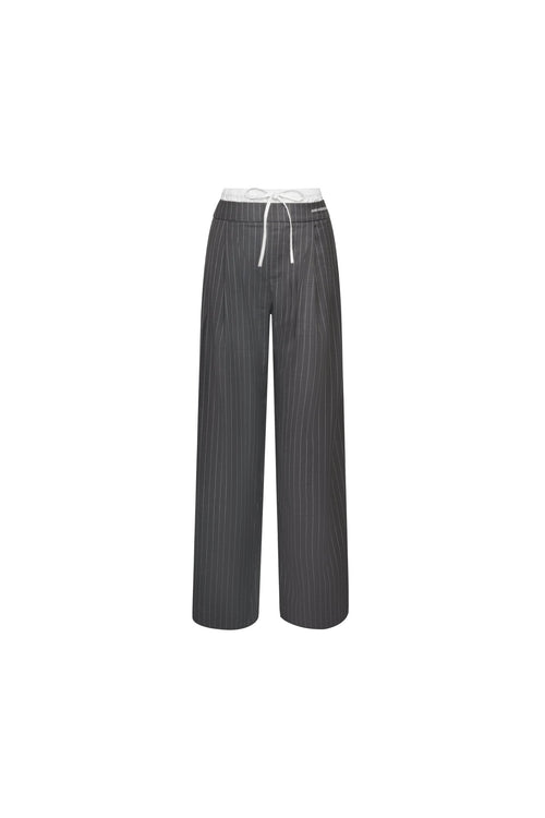Grey Drawstring Double - waistband Trousers - ANN ANDELMAN