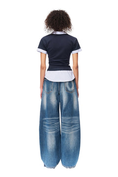 Navy Two - piece Stacked Short Sleeves - ANN ANDELMAN