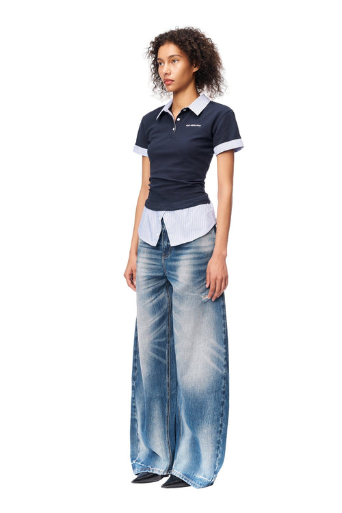 Navy Two - piece Stacked Short Sleeves - ANN ANDELMAN