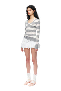 Off - white V - neck Wool Striped Fake Two - piece - ANN ANDELMAN
