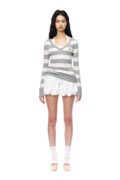 Off - white V - neck Wool Striped Fake Two - piece - ANN ANDELMAN