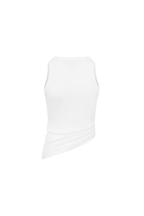 White Asymmetric Shirred Tank - ANN ANDELMAN