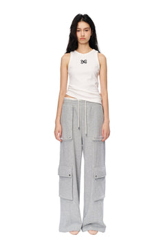 White Asymmetric Shirred Tank - ANN ANDELMAN