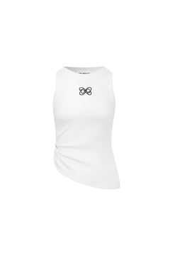 White Asymmetric Shirred Tank - ANN ANDELMAN
