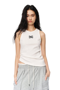 White Asymmetric Shirred Tank - ANN ANDELMAN