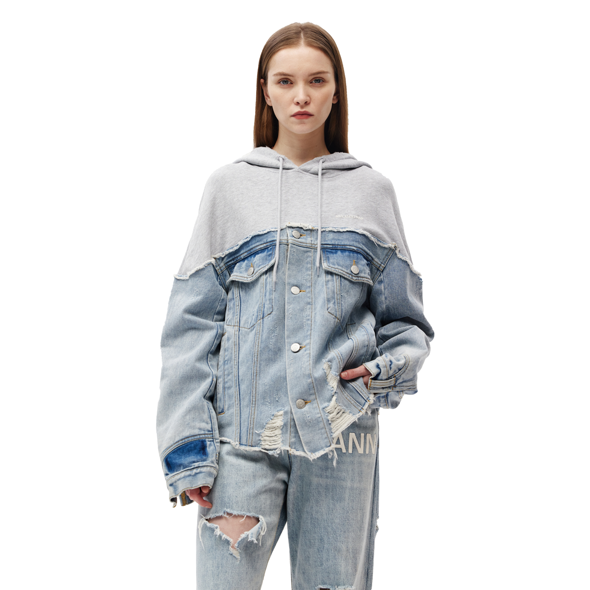 ANN ANDELMAN Grey Patchwork Denim Sweatshirt