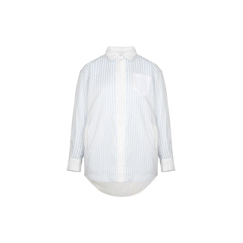 Blue and White Vertical Stripe Long Sleeve Shirts - ANN ANDELMAN