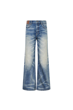 Blue Gradient Distressed Straight-Leg Jeans