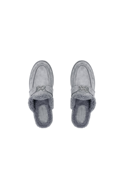 Gray Faux Fur Mule Loafers