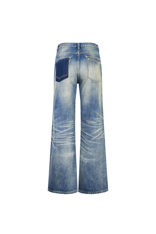 Blue Gradient Distressed Straight-Leg Jeans