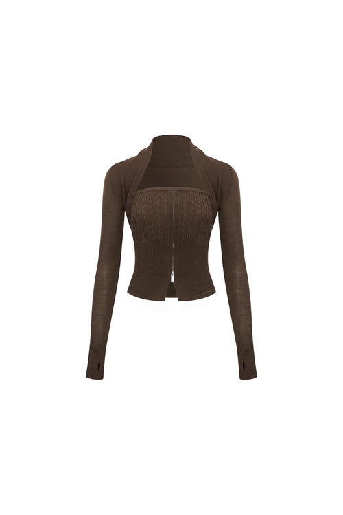 Brown Knit Strapless Vest Two-piece Set