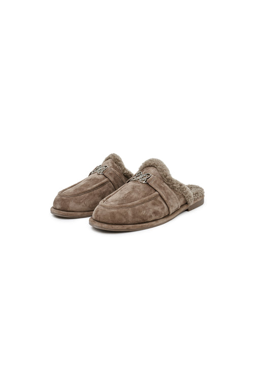 Brown Faux Fur Mule Loafers