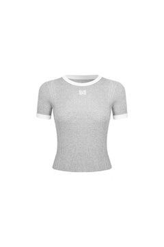 Grey Color-blocked Knit T-shirt