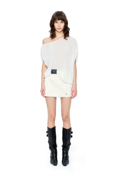 White Relaxed Off-shoulder Collar Top