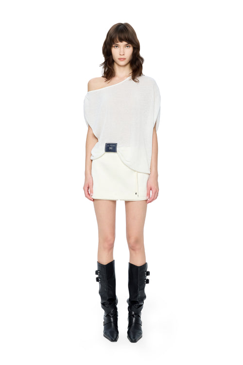 White Relaxed Off-shoulder Collar Top