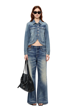 Blue Gradient Distressed Straight-Leg Jeans