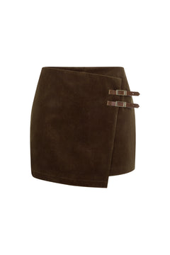 Brown Double-breasted Asymmetrical Midi Skirt