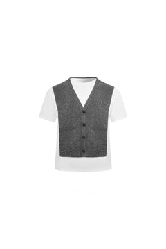 Gray Loose-fitting round neck short-sleeved wool shawl