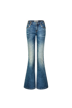 Blue Retro Low-rise Flared Jeans