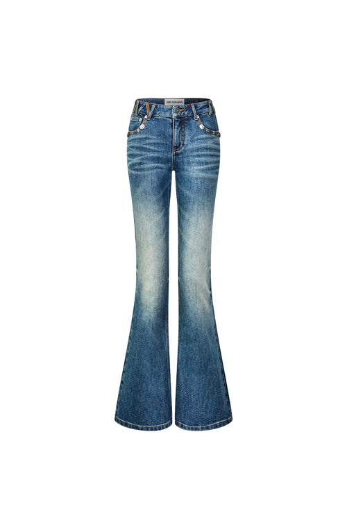 Blue Retro Low-rise Flared Jeans