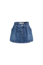 Blue Pleated Denim Midi Skirt