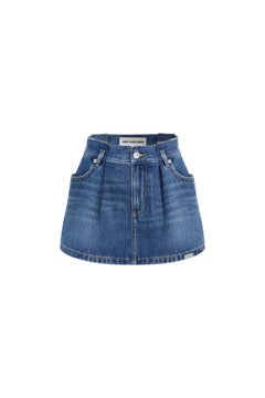 Blue Pleated Denim Midi Skirt
