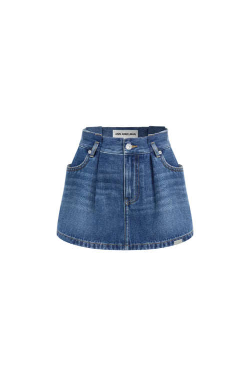 Blue Pleated Denim Midi Skirt