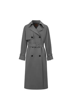 Dark Gray Long Double-breasted Trench Coat with Lapel
